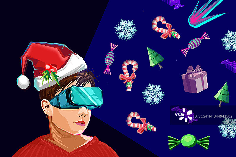 戴圣诞VR眼镜的男孩图片素材