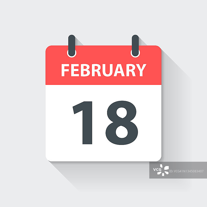 2月18日-每日日历图标在平面设计风格图片素材