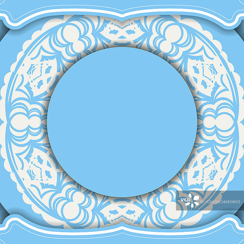 蓝色的横幅与一个白色图案的曼荼罗和一个地方下的标志图片素材