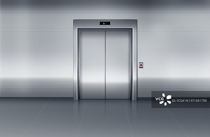 矢量现实电梯与关闭的门。钢制电梯在现代内部。图片素材