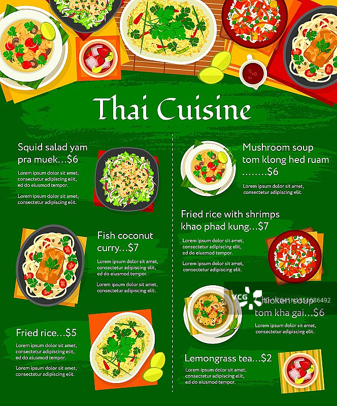 泰国菜矢量菜单模板。泰国餐图片素材