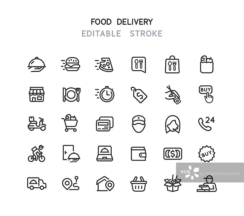 食物递送线图标可编辑的笔触图片素材