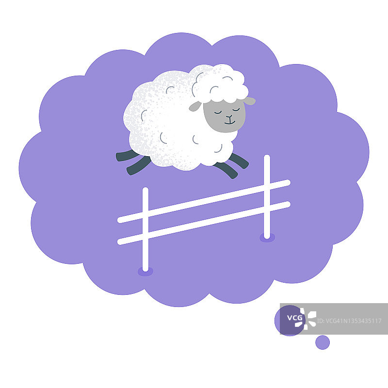 梦见一只羊跳过栅栏。矢量平面插图。图片素材