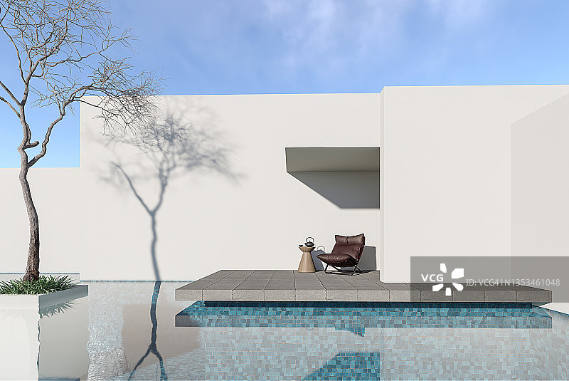 最小风格的游泳池露台3d渲染图片素材