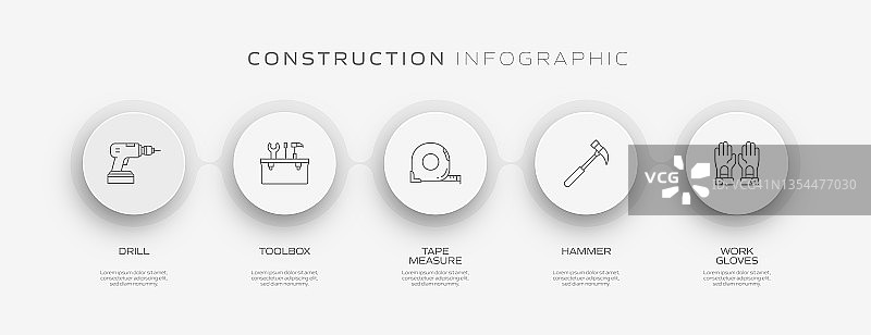 建筑行业相关流程信息图表模板。过程时间图。带有线性图标的工作流布局图片素材