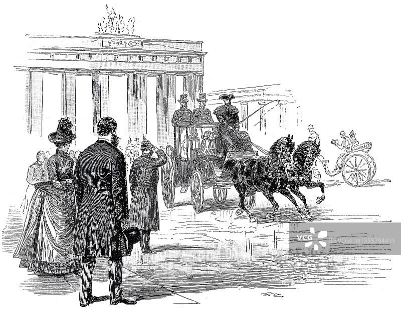 柏林，巴黎广场，皇帝乘坐的封闭马车图片素材