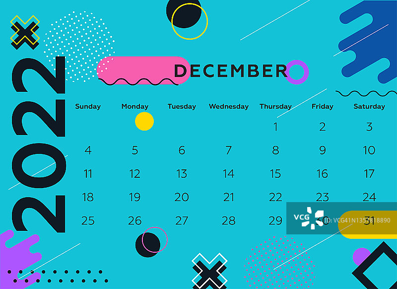 2022年12月日历。彩色背景和几何形状。图片素材