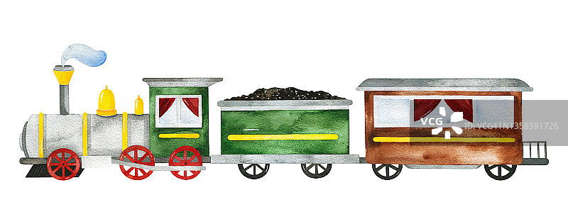 水彩复古火车插图。图片素材
