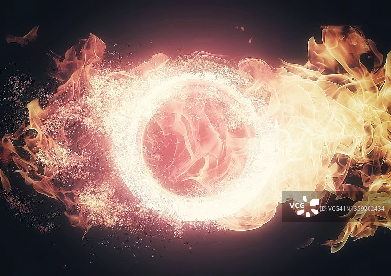 一个在黑暗中燃烧的火圈的3D插图图片素材