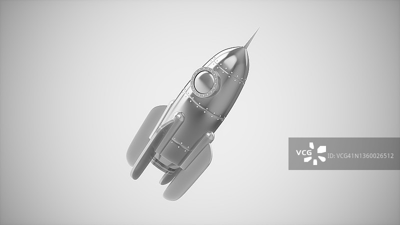 3D渲染银色火箭飞船孤立在灰色背景上图片素材