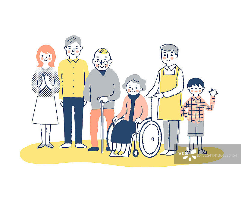 轮椅奶奶，助手和家人图片素材