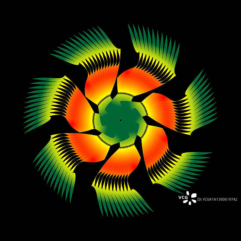 抽象的圆形螺旋图案，在一个花星的形状。图片素材