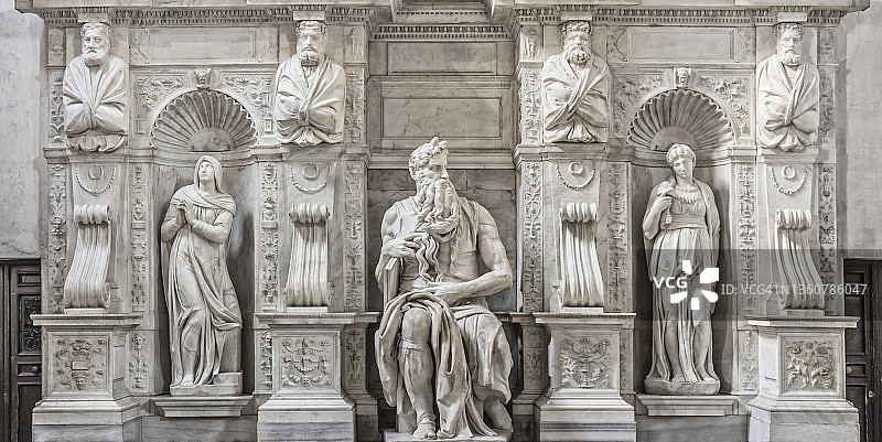 位于Vincoli的圣彼得大教堂，由米开朗基罗·博纳罗蒂(Michelangelo bonarroti)绘制的尤利乌斯二世陵墓的细节图片素材