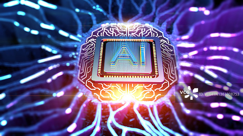 人工智能概念大脑与CPU图片素材