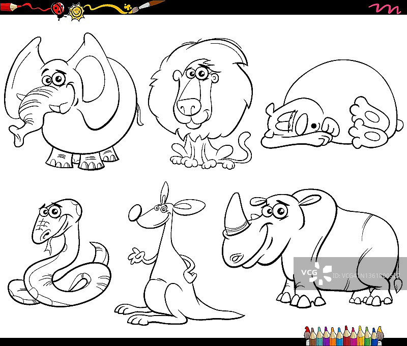 卡通野生动物人物设定彩色书页图片素材