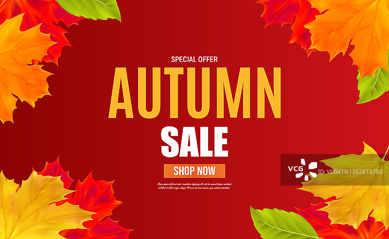秋季销售横幅模板与树叶购物销售，横幅，海报图片素材