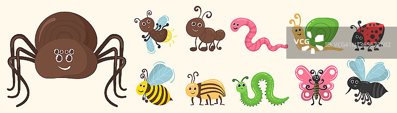 可爱的昆虫角色，虫虫，扁甲虫。图片素材
