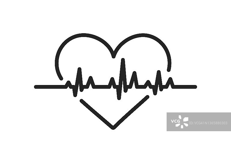 心跳的脉搏。心跳的脉搏。健康医疗的象征。心电图。心律心电图。医学的标志。矢量插图。图片素材