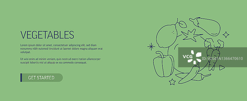 蔬菜相关网页横幅线风格。现代设计矢量插图网页横幅，网站标题等。股票插图图片素材