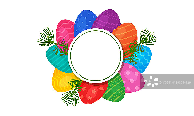 复活节彩蛋矢量矢量圆横幅。复活节贺卡快乐。明亮的春天的插图图片素材