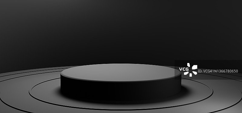 最小的黑色圆形产品平台展示舞台的圆形背景。抽象的对象和商业广告概念。3 d演示呈现图片素材