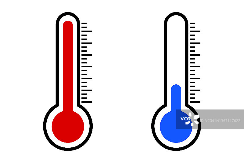 高温温度计和低温温度计的图标集。向量。图片素材