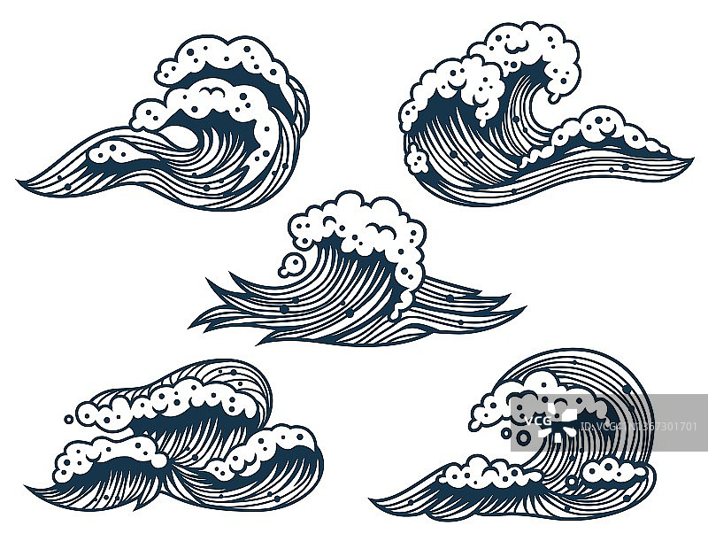 一套海洋或海浪的海洋设计图片素材