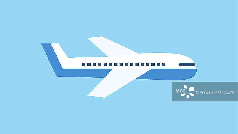 飞机在蓝天上飞翔。航空运输或航空旅行的概念。平的风格。矢量图图片素材