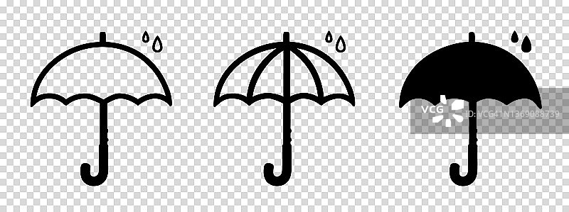 雨伞雨滴-不同的黑色矢量图标孤立在透明的背景上图片素材