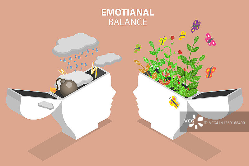 情感平衡的三维等距平面矢量概念插图图片素材