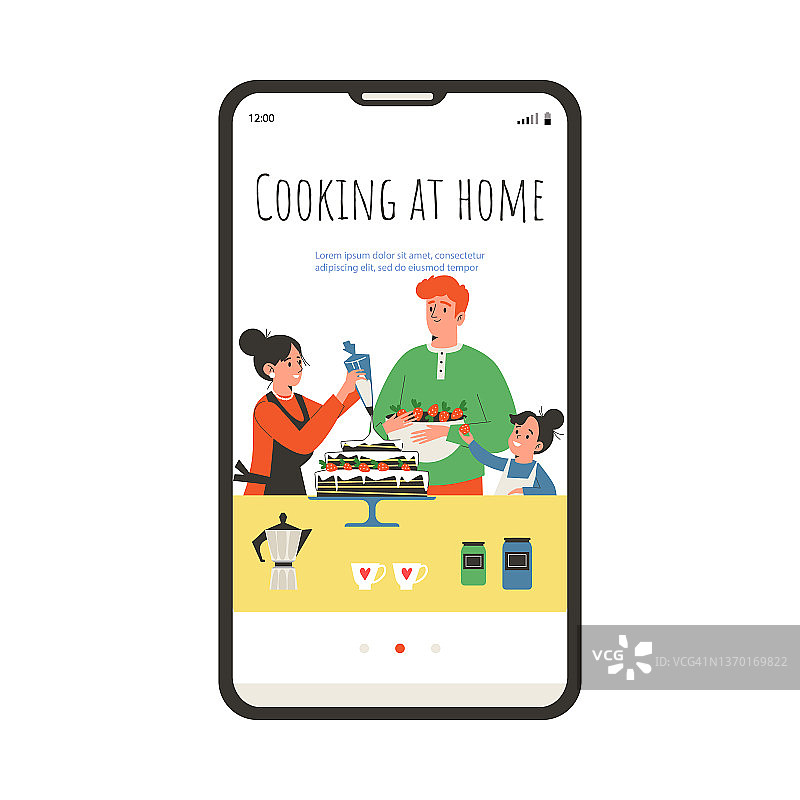 烹饪在家里的寄宿网页移动应用程序，平面矢量插图。图片素材