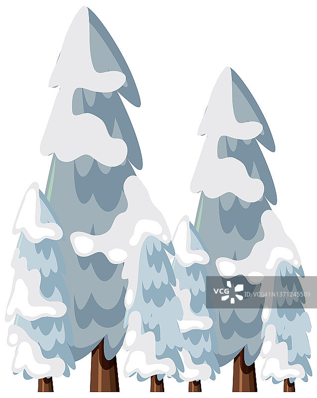 卡通风格的白雪覆盖着松树图片素材