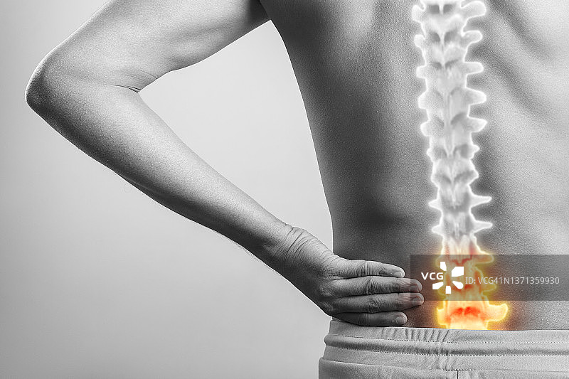 身体疼痛，cgi三维脊髓解剖显示下背部受伤疼痛图片素材