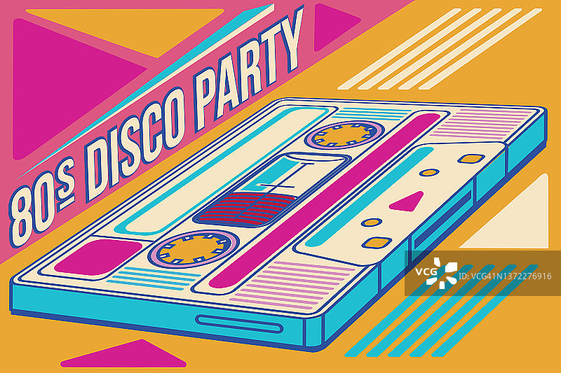 80年代迪斯科派对-彩色磁带复古音乐设计图片素材