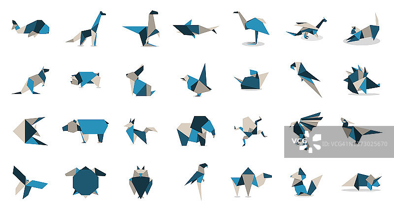 动物折纸集合。动物折纸向量。抽象动物标志设计。动物折纸。矢量图图片素材