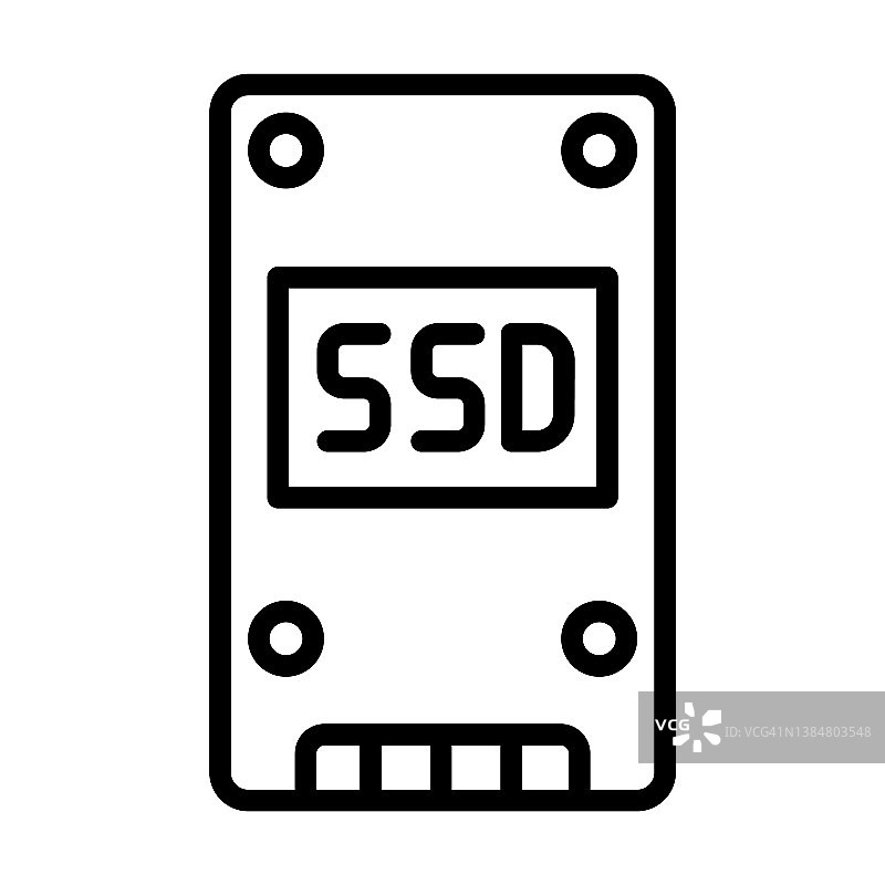 SSD图标从电子设备收集。薄线性ssd，笔记本电脑，内存轮廓图标孤立在白色背景。线矢量ssd符号，网络和移动的符号。图片素材