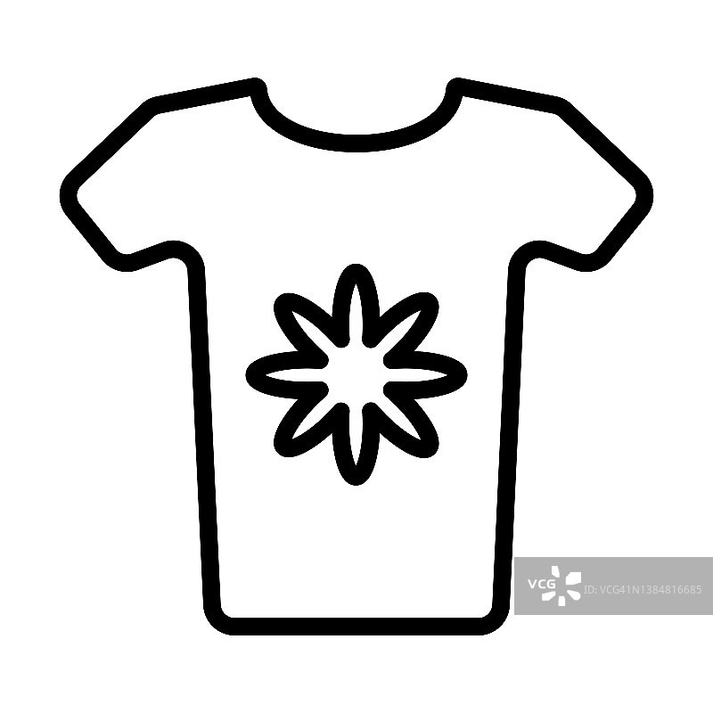 T恤与花卉图标从时装收集。薄线性t恤与花，花，女孩轮廓图标孤立在白色背景。线向量t恤花卉标志，符号为网和。图片素材