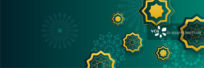 豪华斋月背景，深绿色阿拉伯花式图案，阿拉伯伊斯兰东方风格。为印刷，海报，封面，小册子，传单，横幅的装饰设计。图片素材