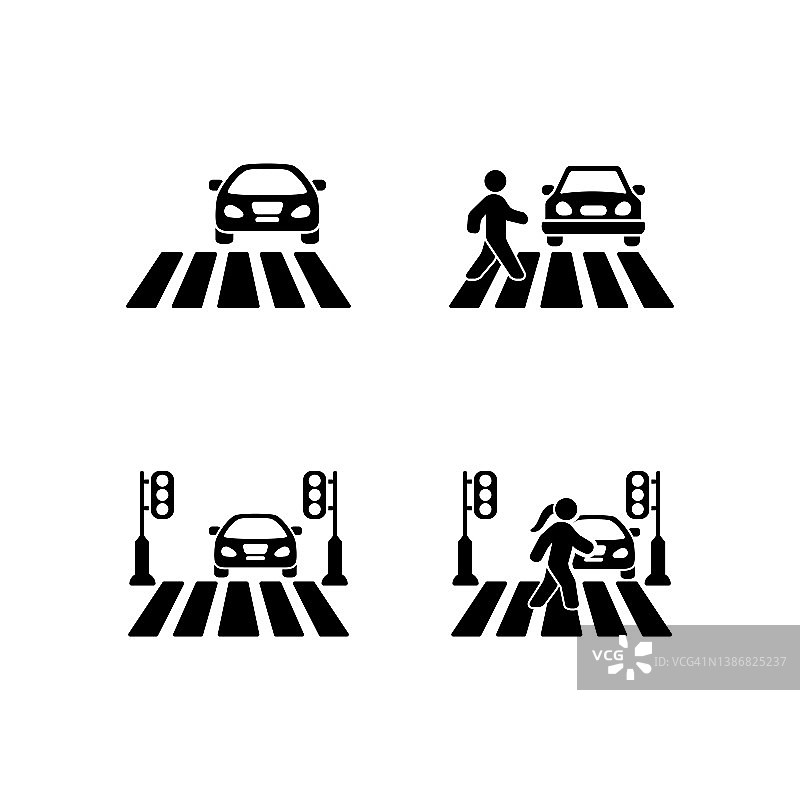 交通，斑马线十字图标标志设计矢量模板插图图片素材