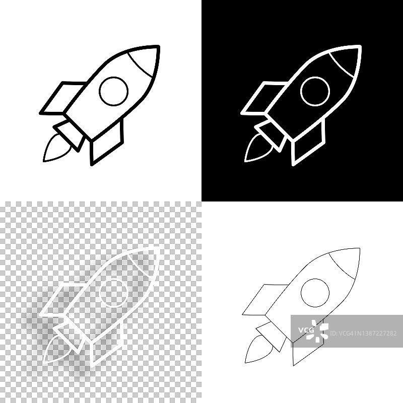 火箭发射的。图标设计。空白，白色和黑色背景-线图标图片素材
