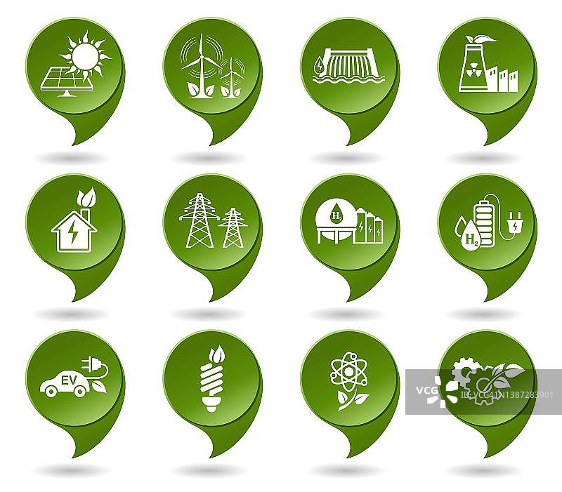 生态学的图标集。能源标志和符号图片素材