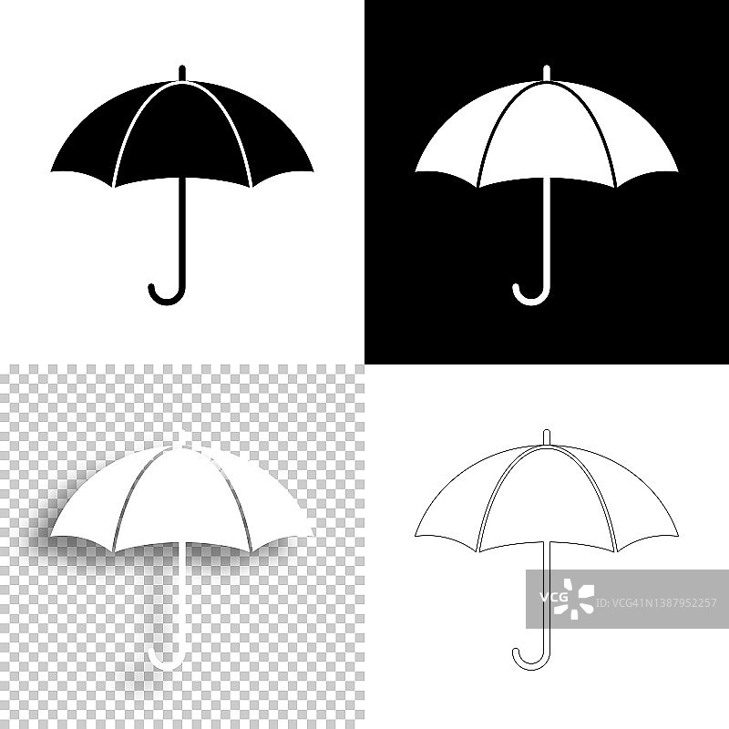 伞。图标设计。空白，白色和黑色背景-线图标图片素材