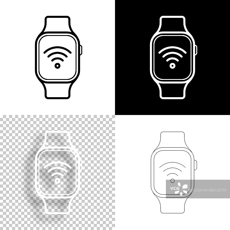 Smartwatch wifi。图标设计。空白，白色和黑色背景-线图标图片素材