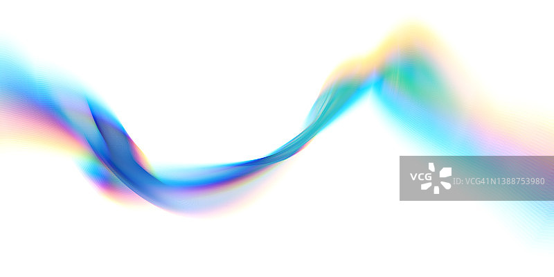 摘要波浪漩涡彩色神奇模糊透明丝带线在白色背景。能量流图片素材