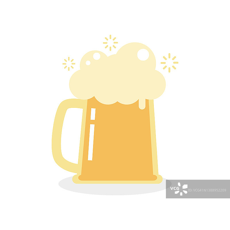 啤酒杯，饮用啤酒图标平面孤立在白色背景向量插图。图片素材