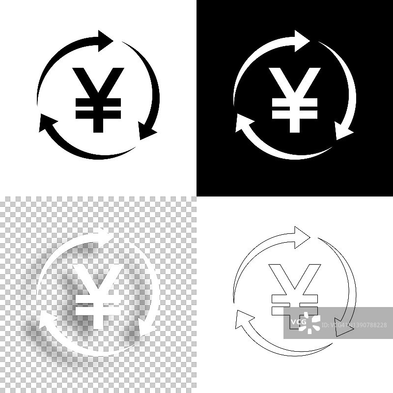 日元重新加载。图标设计。空白，白色和黑色背景-线图标图片素材