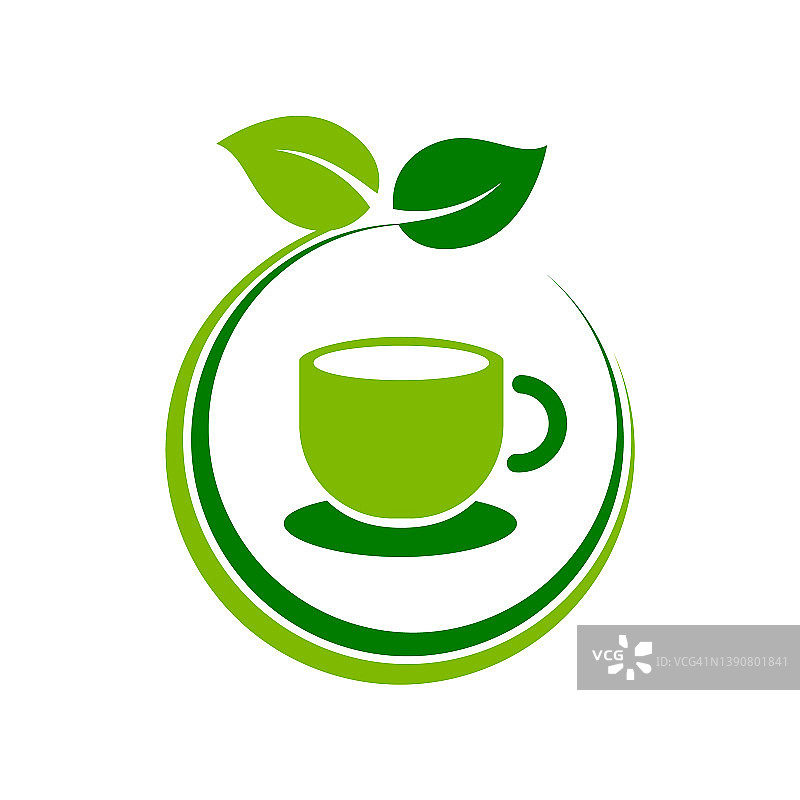 绿茶标志设计模板。健康的生活方式的概念。图片素材