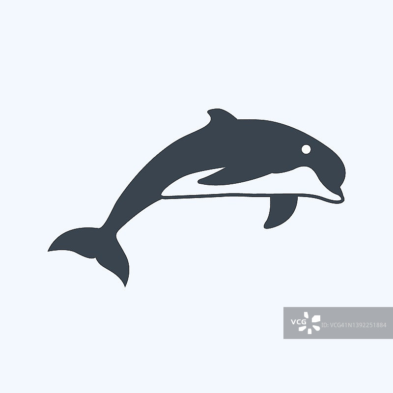 图标的海豚。适用于动物符号。字形风格。设计简单，可编辑。设计模板向量。简单符号说明图片素材