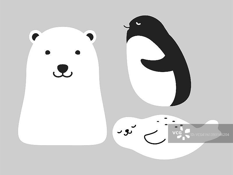 海洋动物插图(北极熊、企鹅、海豹)图片素材
