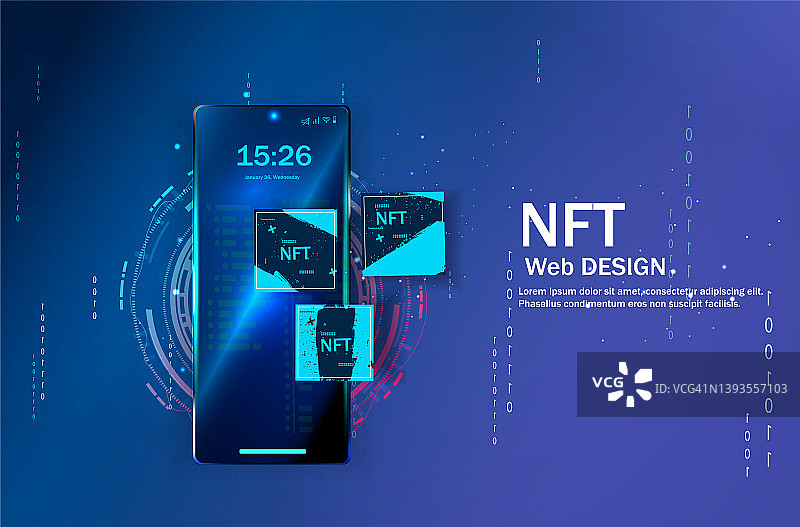 NFT的概念，在黑暗背景下具有网络向量的不可替换令牌。矢量插图概念nft横幅网站。非再生的令牌。矢量插图。图片素材